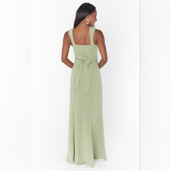 Mumu Paris Dress Formal Maxi Squareneck Side Slit Matching Sash Moss Green NWT - Picture 8 of 11